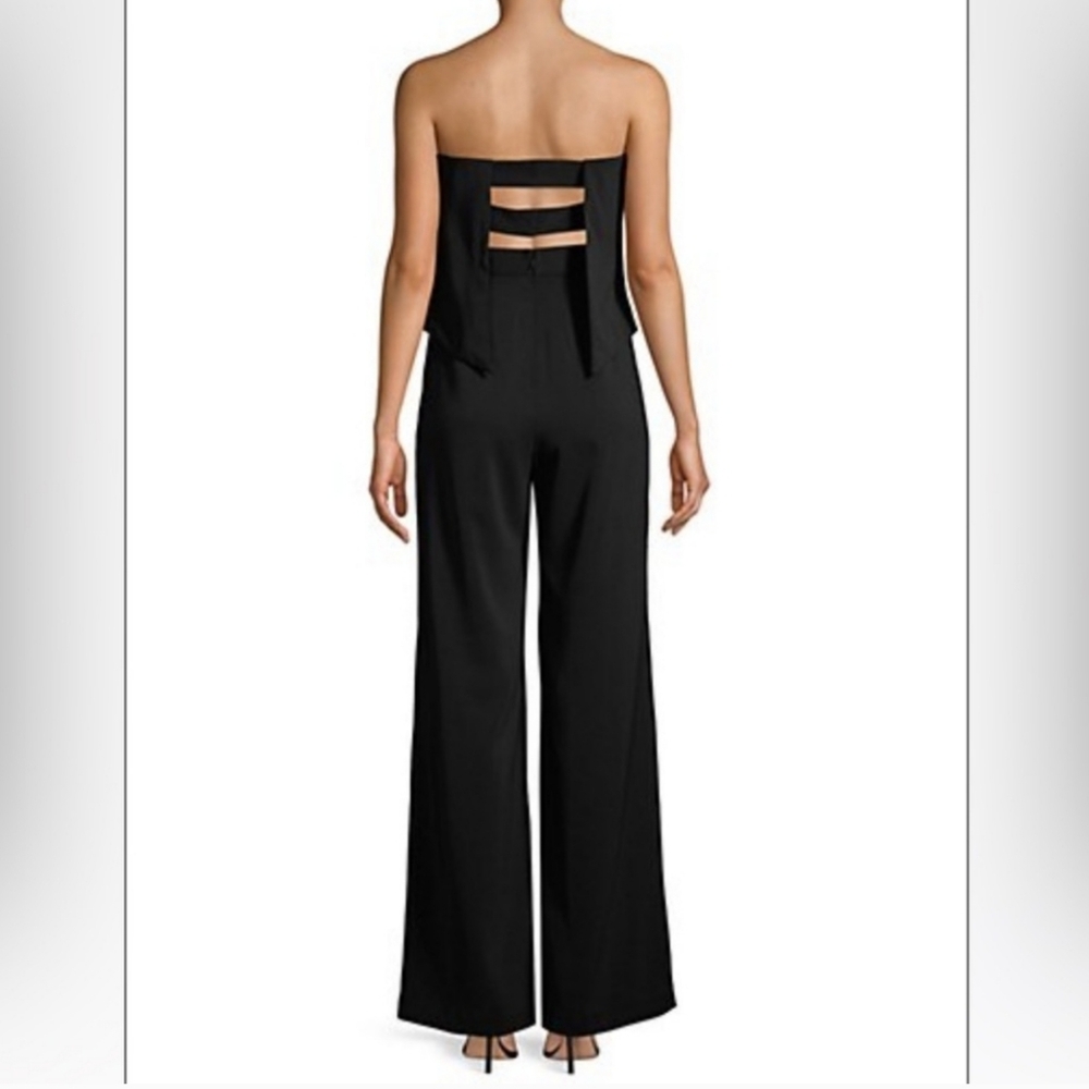 Jay Godfrey Moore Black Wide Leg Jumpsuit Size 0 Strapless Cut Out Back Classic - Picture 2 of 16